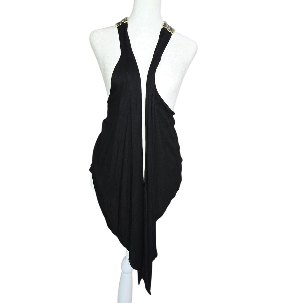 VTG Wet Seal Black Beaded Vest Racer Back Sequin Embellished Medium Y2K Womens M